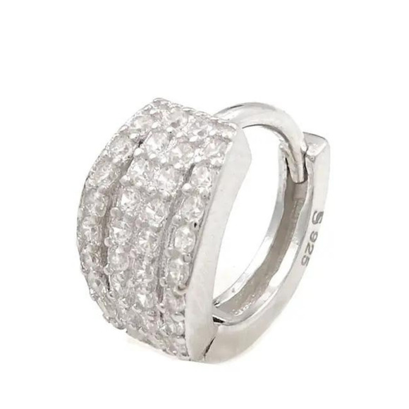 Sterling silver 925 cubic zirconia Huggie Hoop Earrings  Pave  Diamond Crystals - Picture 2 of 5